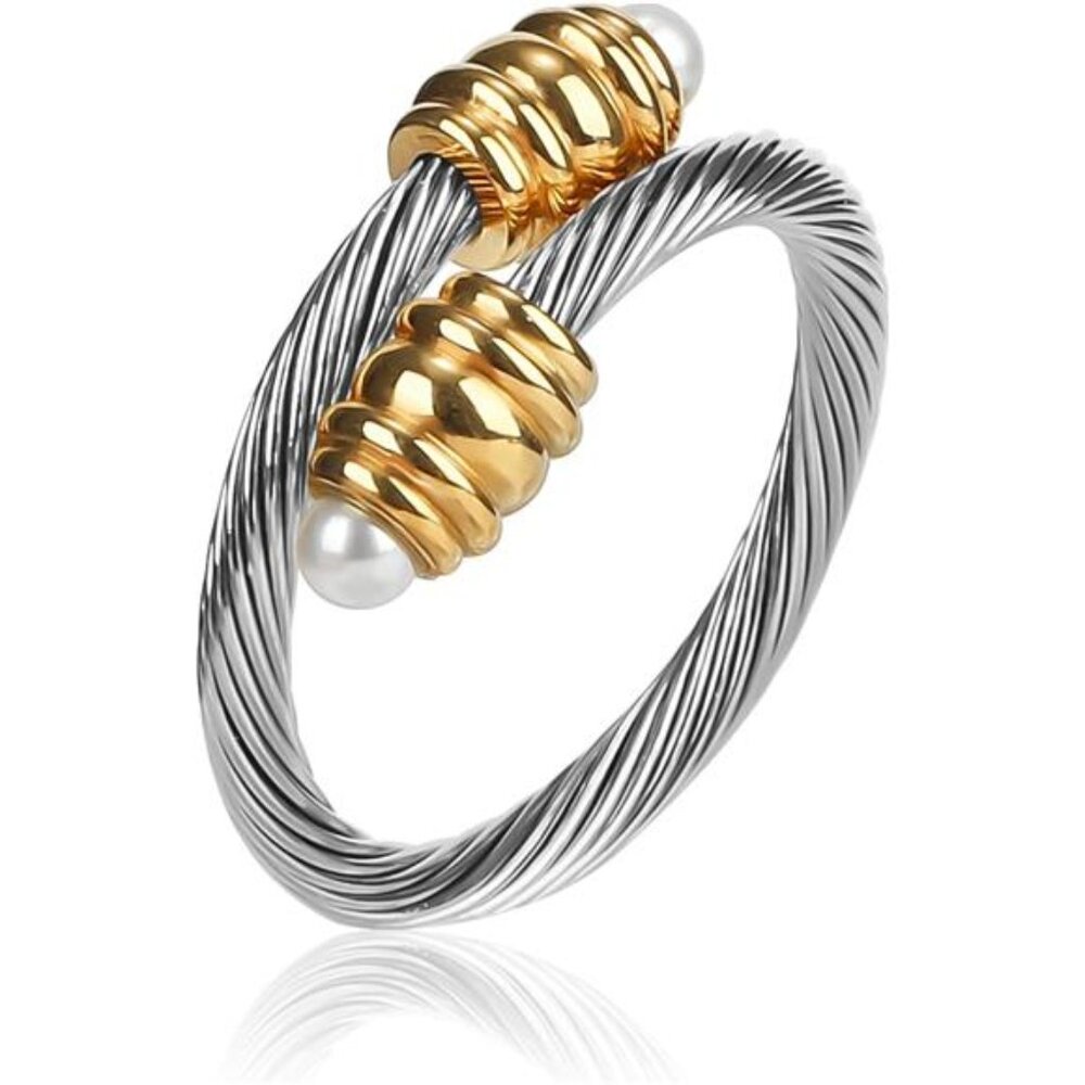✨ Cable Pearl Cuff Ring | Adjustable 70mm–90mm | Elegant & Modern